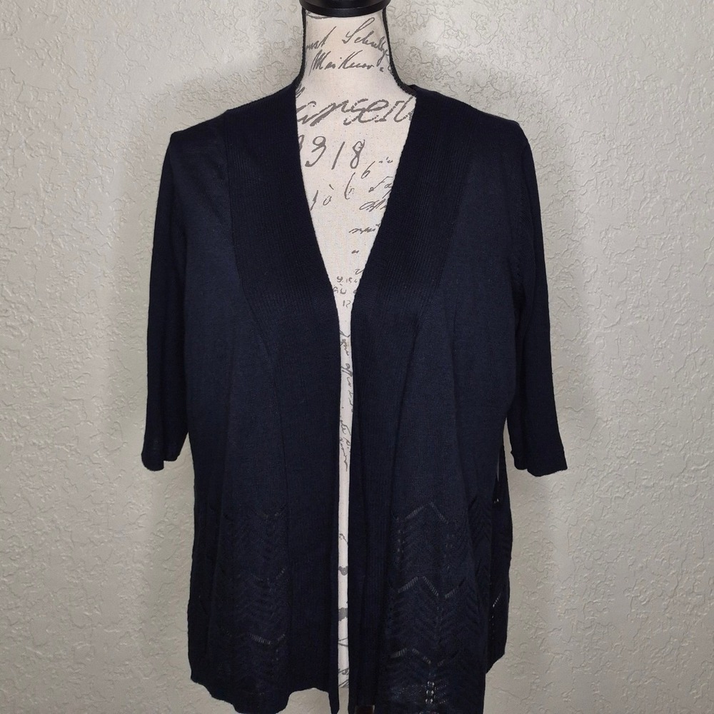 CYN Eclipse Navy Blue Pointelle Chevron Open Front Cardigan XL